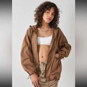UO Kai Anorak Jacket Urban Outfitters Brown Pocket Hood Oversized XS Boho